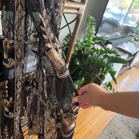 VENUS Black Maxi Dress with Gold Floral Embroidery - Picture 5 of 7